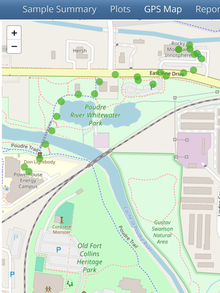 Screenshot of GPS Map page in Access Sensor Technologies' R Shiny application