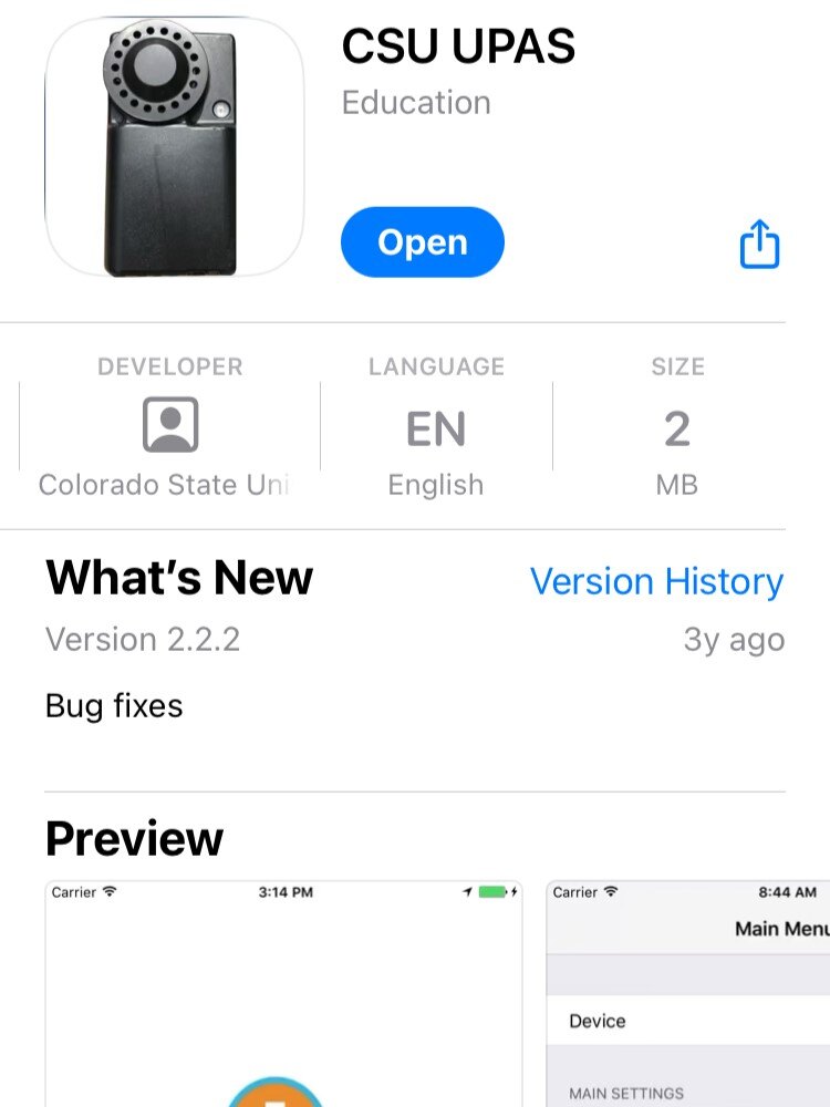 Screenshot of CSU UPAS app in Apple App Store