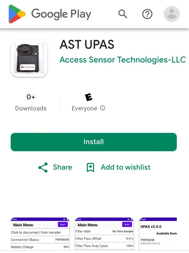 AST UPAS app on the Google Play store