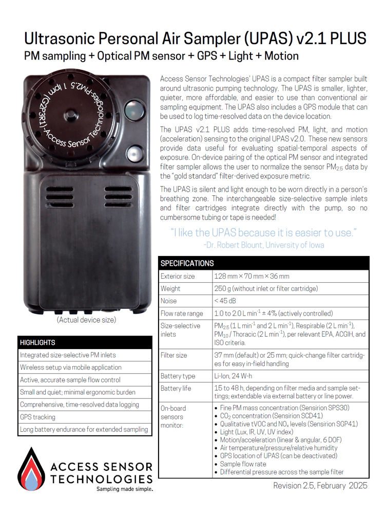 Screenshot of page 1 of UPAS v2.1 PLUS Product Information Sheet