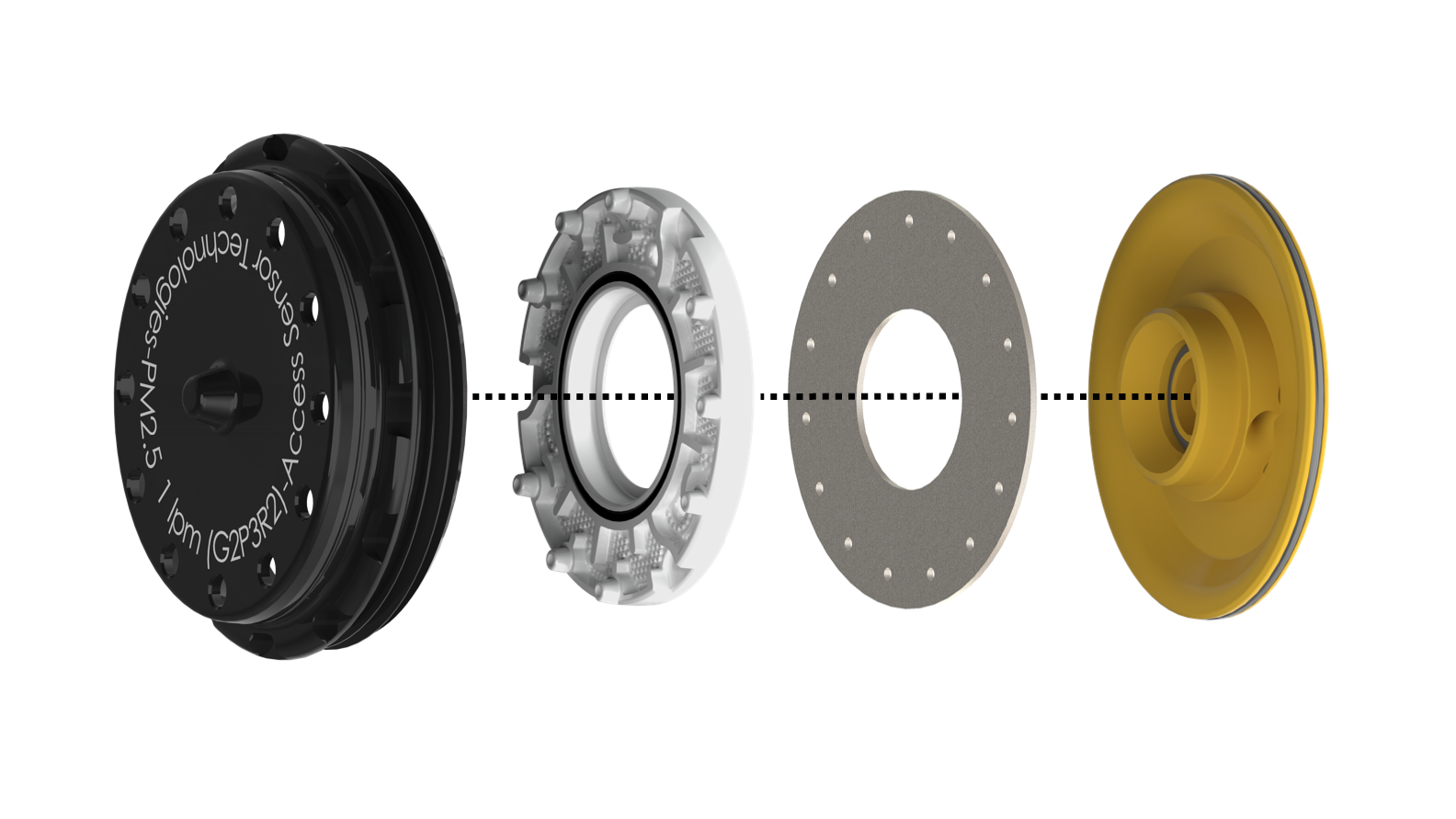 An illustration showing how the pre-cyclone impactor is assembled into the GEN2 PM2.5 1 LPM inlet.