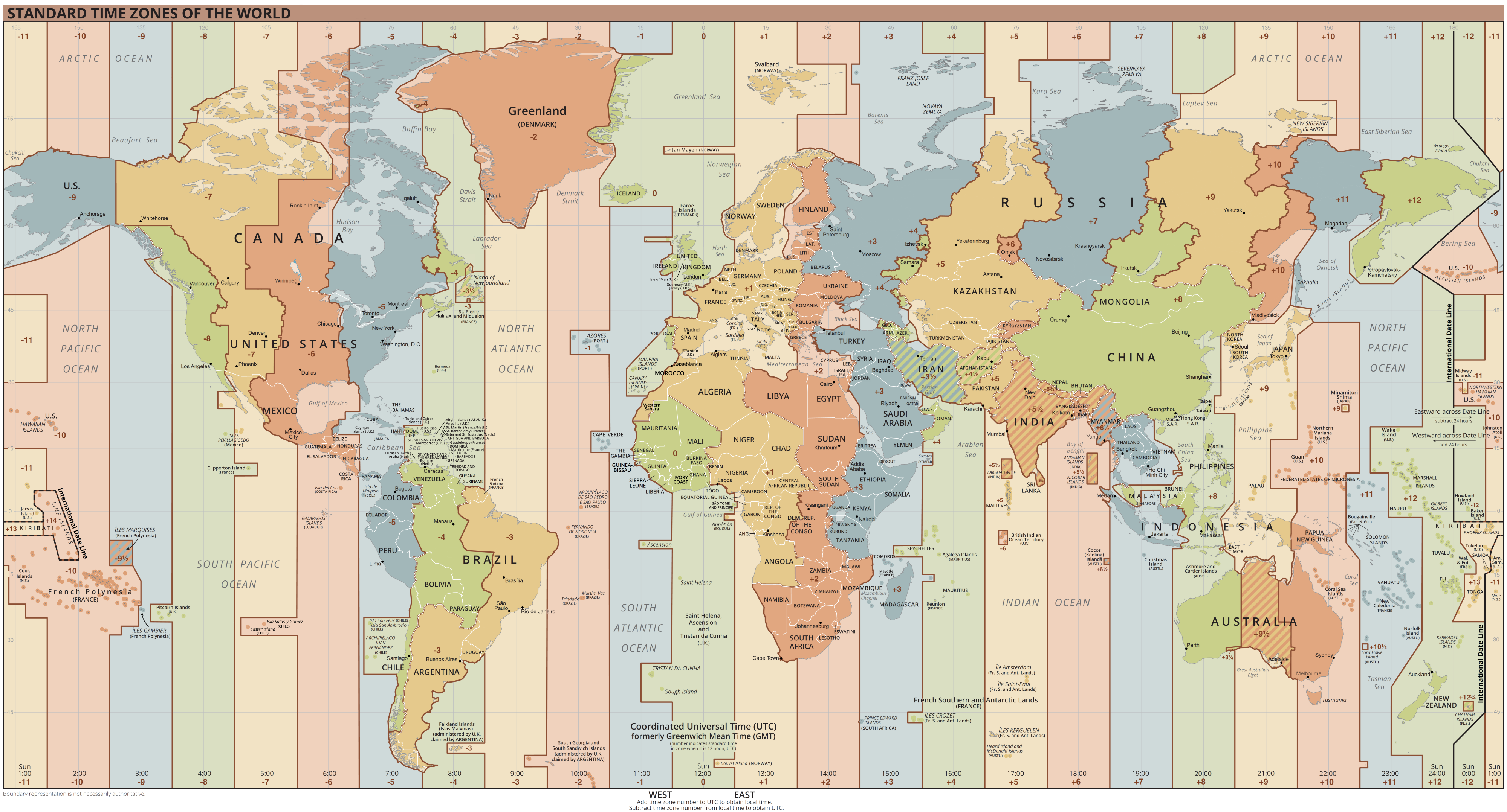 Map of time zones around the world